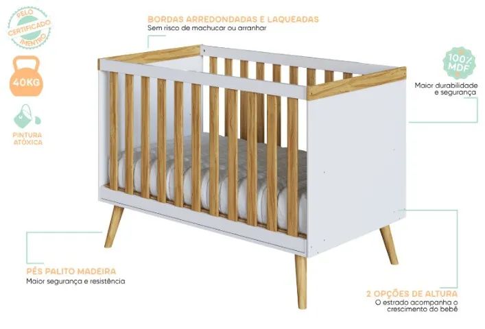 Berço Cama Americano Sky, 100% MDF - Peroba - Foto 5