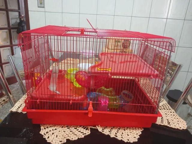 Gaiola Casa Para Hamster Grande 2 com Andar Cor Vermelho mais Acessórios