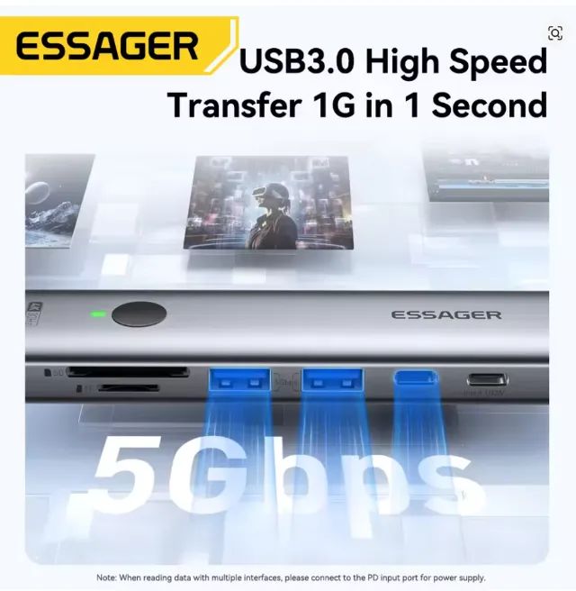 Hub Essager 7 in 1 hmdi 4k usb c - Foto 4