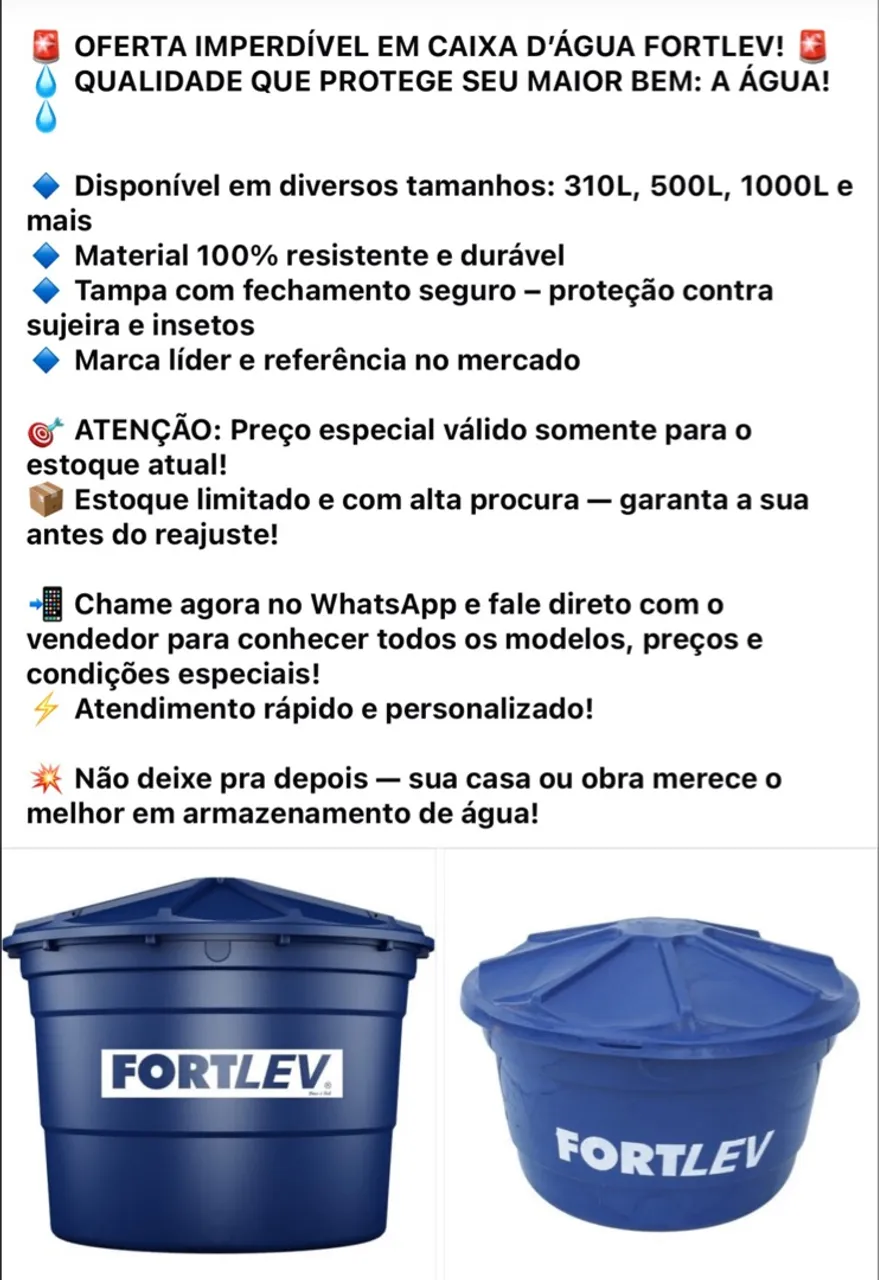 Caixa D'água FORTLEV - Qualidade e Proteção para sua Água!