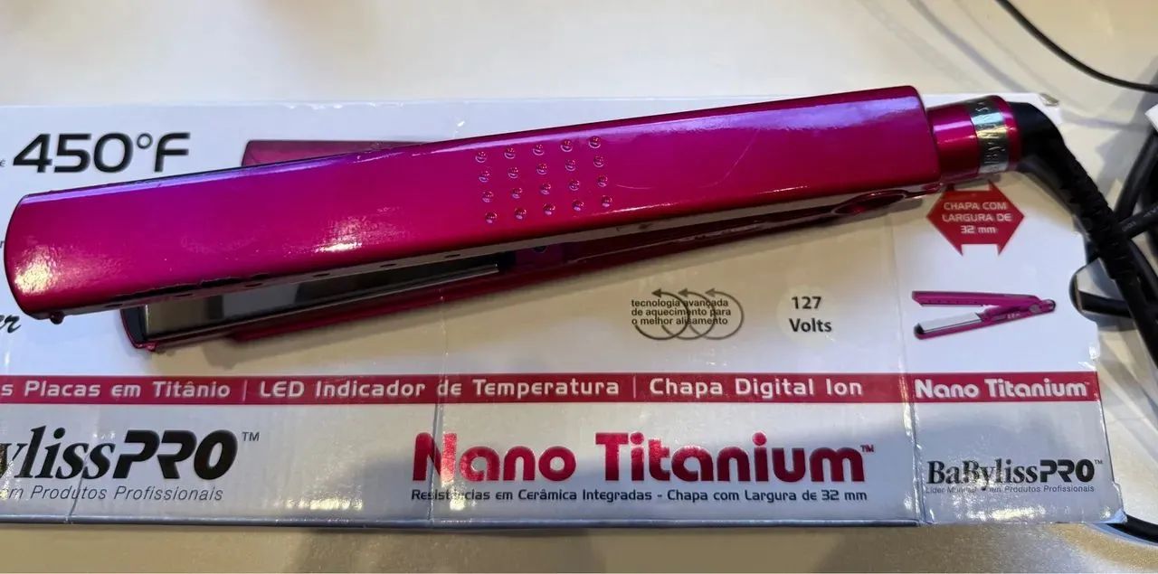 Prancha de cabelo Babyliss Pro Nano Titanium 450°F usada 3x em excelente estado 