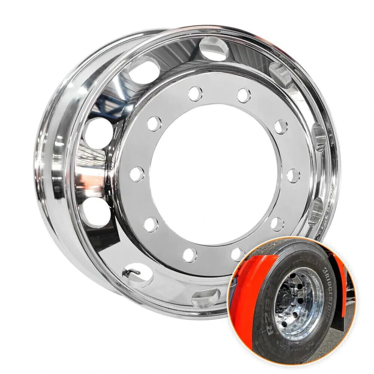 Roda de Alumínio Caminhão Alto Brilho Interno e Externo Borda Larga Aro 22,5 X 8,25 - OT - Foto 5