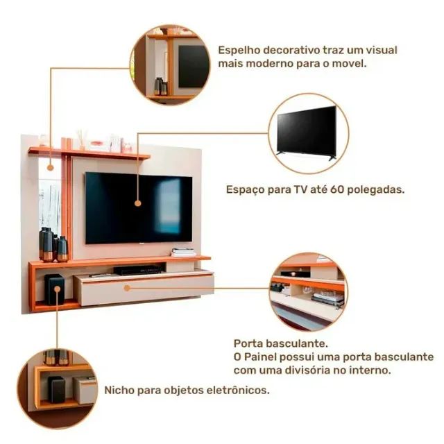 "Painel Elegante com Espelho e Ripado Decorativo - Ideal para TVs de até 60?" - Foto 4