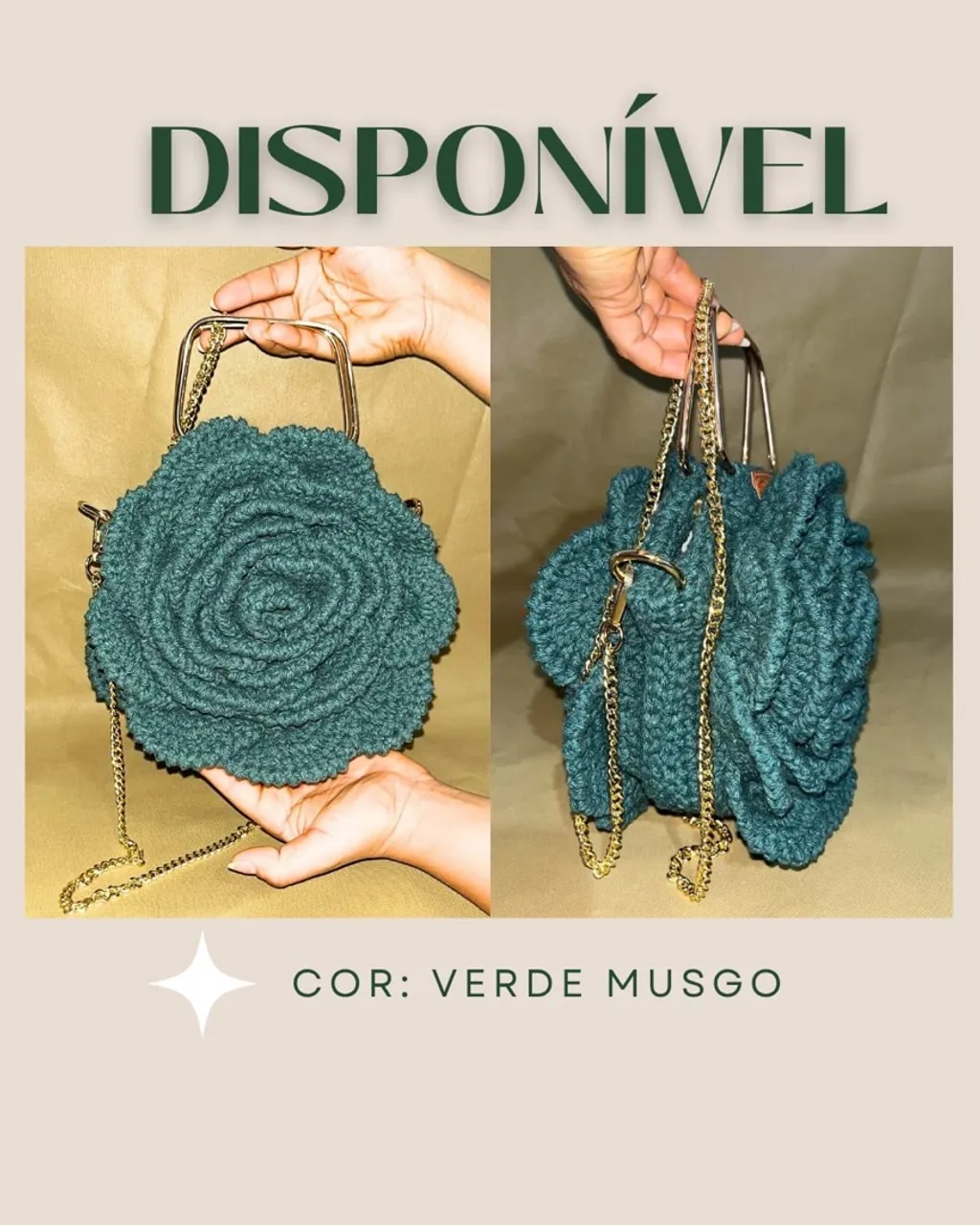 Bolsa de mão em crochê verde musgo