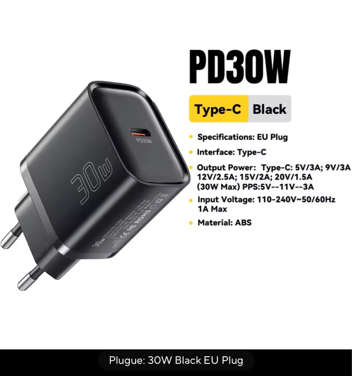 Carregador PD30W Tipo C Black