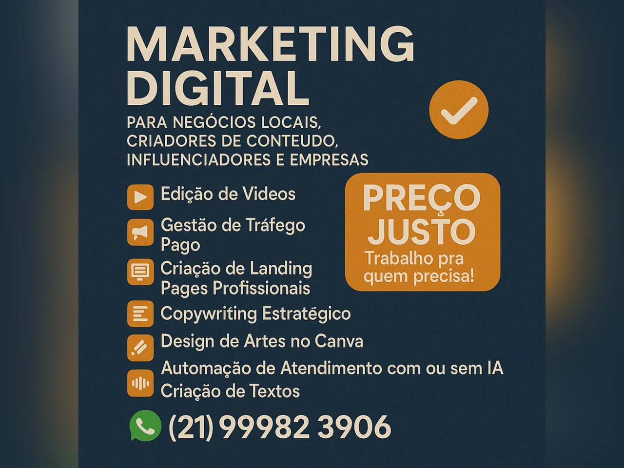 Edição de Vídeo | Criação de Sites | Automação de atendimento com ou sem IA | Tráfego Pago
