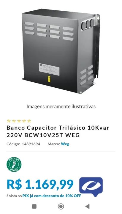 Banco capacitor bcw10 kvar weg
