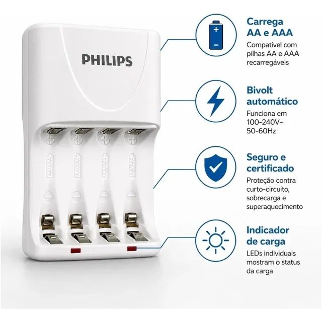 Carregador De Pilhas AA E AAA Philips Bivolt Original - Foto 4