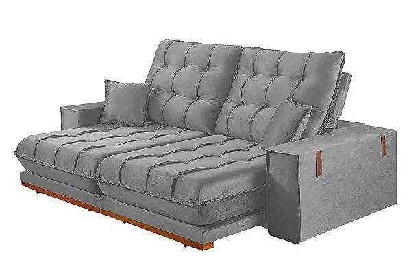 Sofá Retrátil Reclinável 2,30m C/Molas Linho Cinza r77