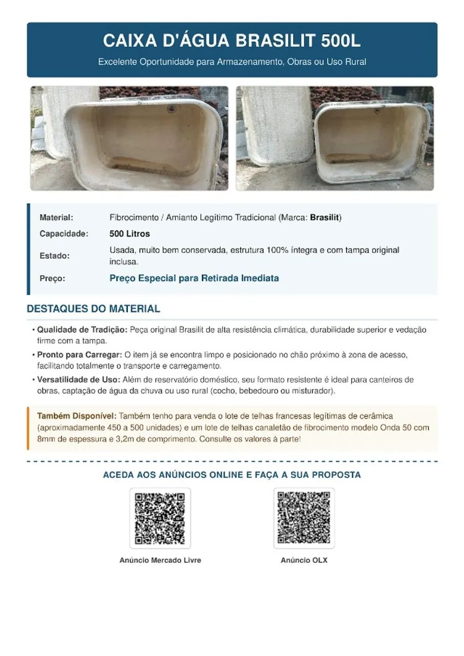 Caixa d'Água 500 Litros Brasilit Com Tampa - Bem Conservada - Foto 3