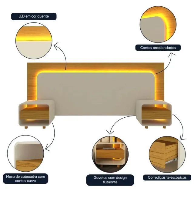 CABECEIRA INNOVA COM LED E MESA LATERAL - MONTAGEM GRATUITA  - Foto 3