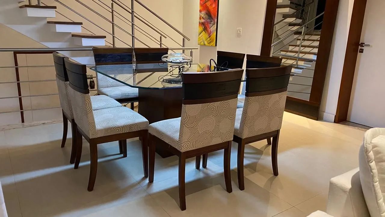 Mesa de jantar com 8 cadeiras, tampo de vidro, confira! - Foto 5