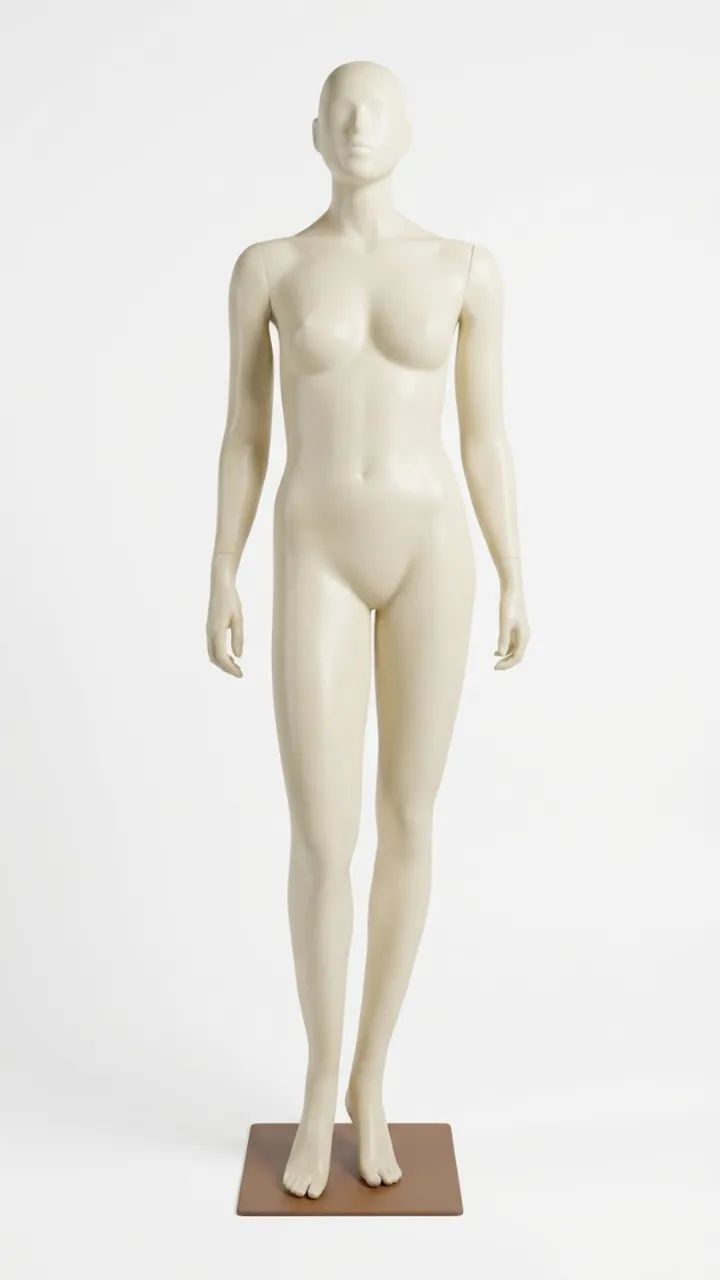 Manequim branco feminino perna dobrada