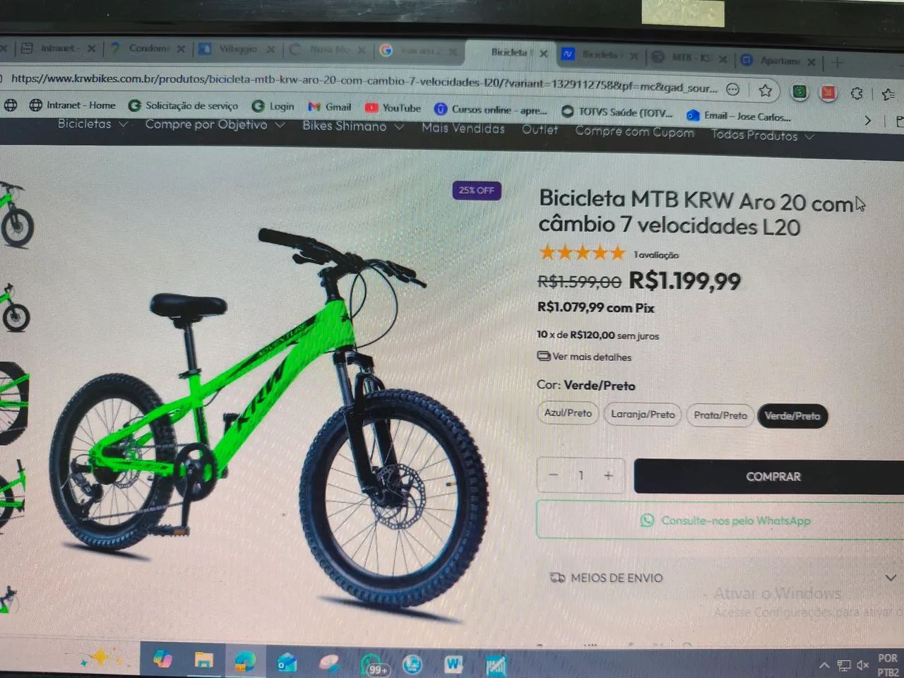 Bicicleta krw aro 20 7 marcha nova sem uso