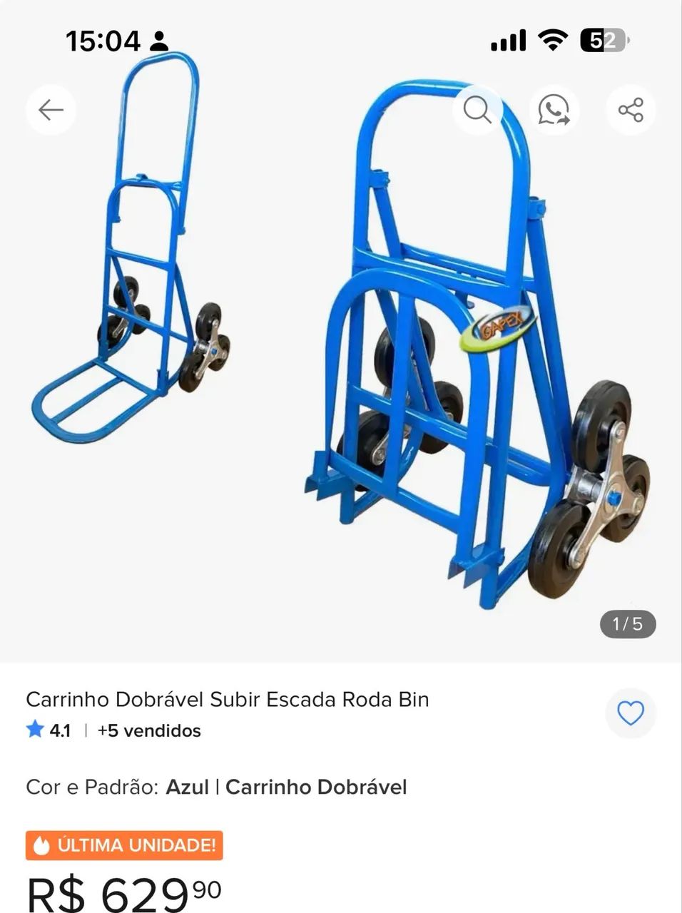 Carrinho para subir escada. Dobrável até 150 kg  - Foto 5