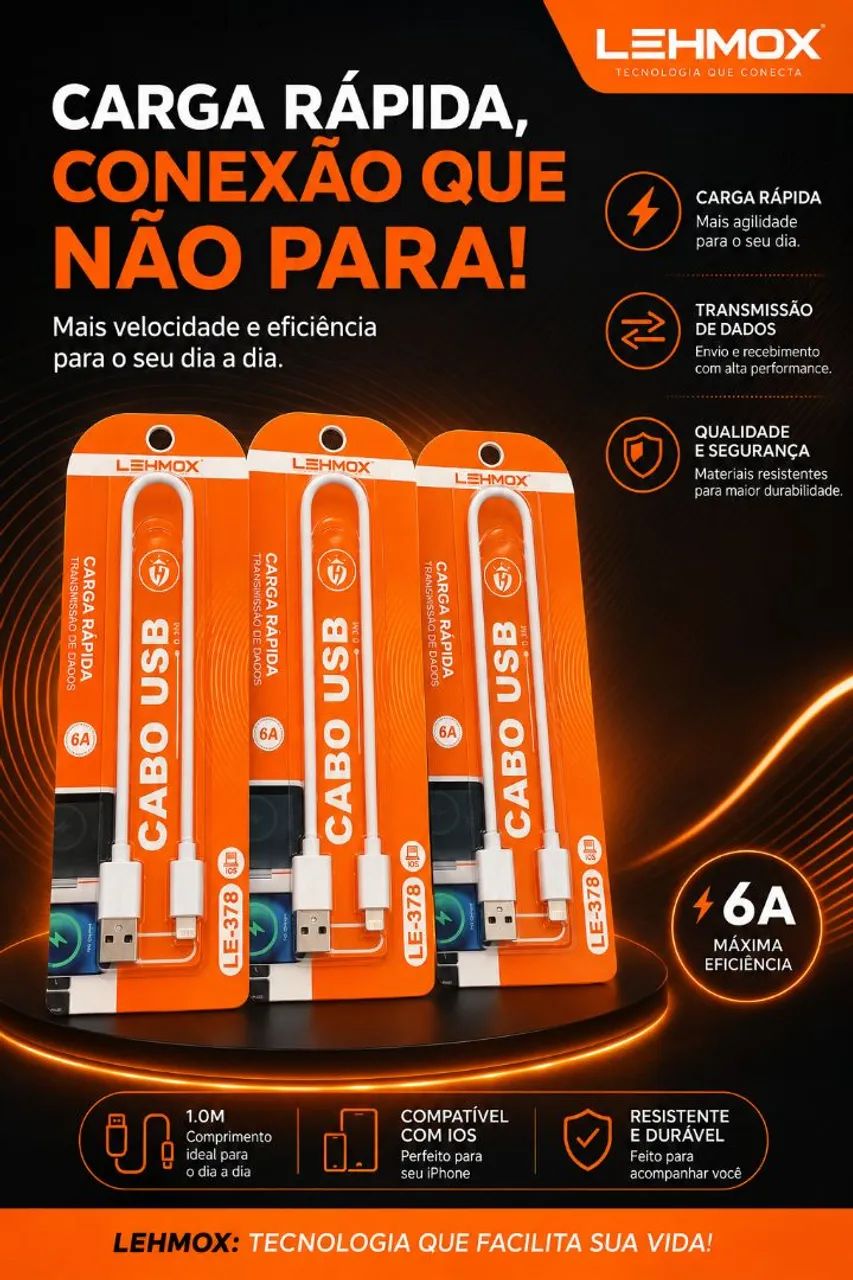 Chegou o cabo Lehmox 6A de 0.3m: compacto, super potente e resistente.