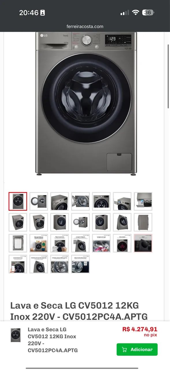 MÁQUINA LAVA E SECA LG 12Kg - Foto 3