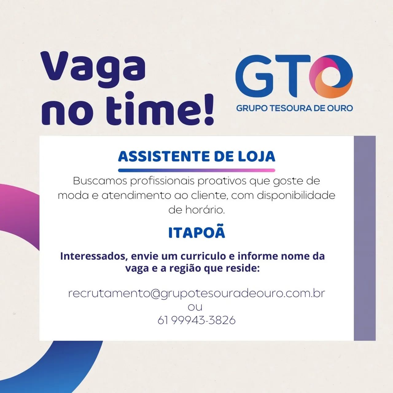 VAGAS - Assistente de Loja