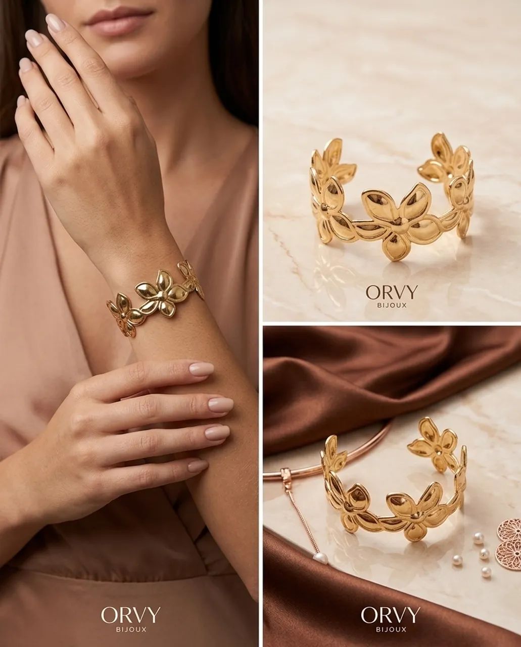 Pulseira  dourada  em flor bijoux 