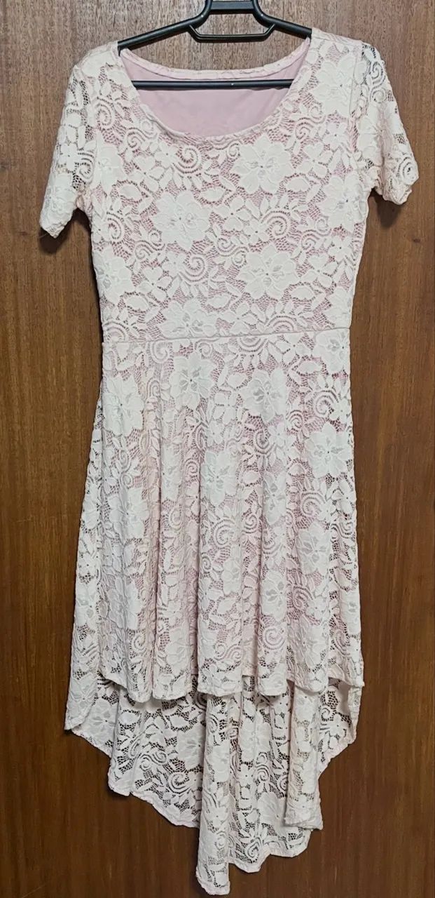 vestido rosa claro renda mulet