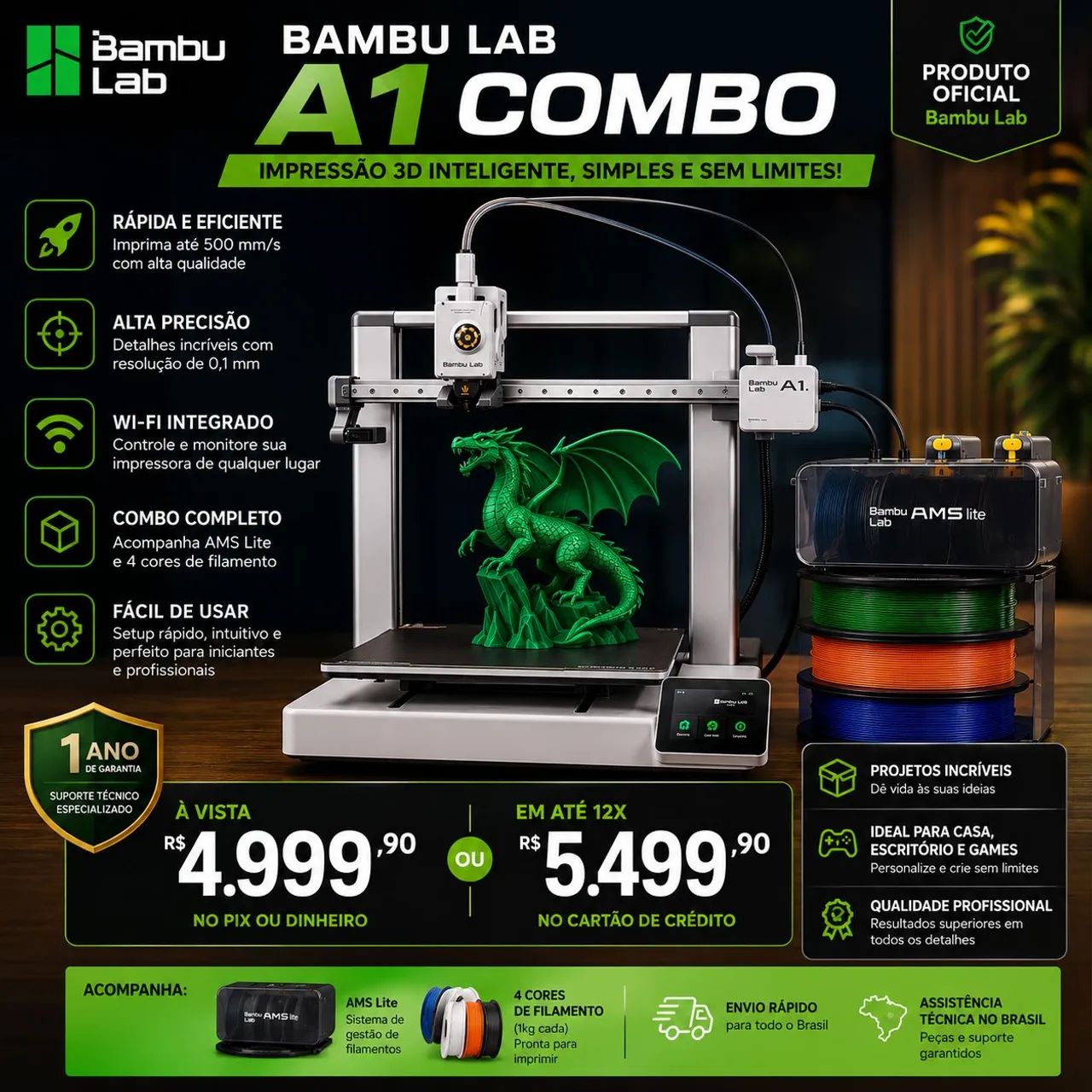 Impressora 3D bambu lab A1 combo + AMS NOVA