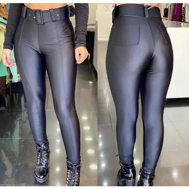 calça legging montaria couro cirre com cinto da moda - Foto 5