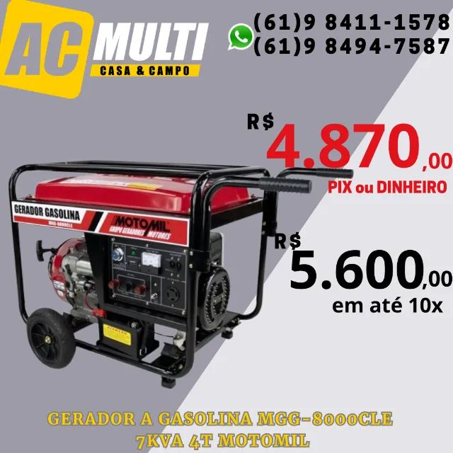 Gerador a Gasolina MGG-8000CLE 7KVA 4T Motomil