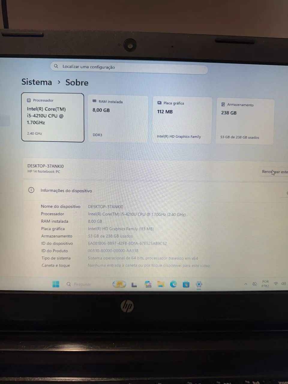 notebook HP - i5 com ssd e 8gb ram - Foto 2