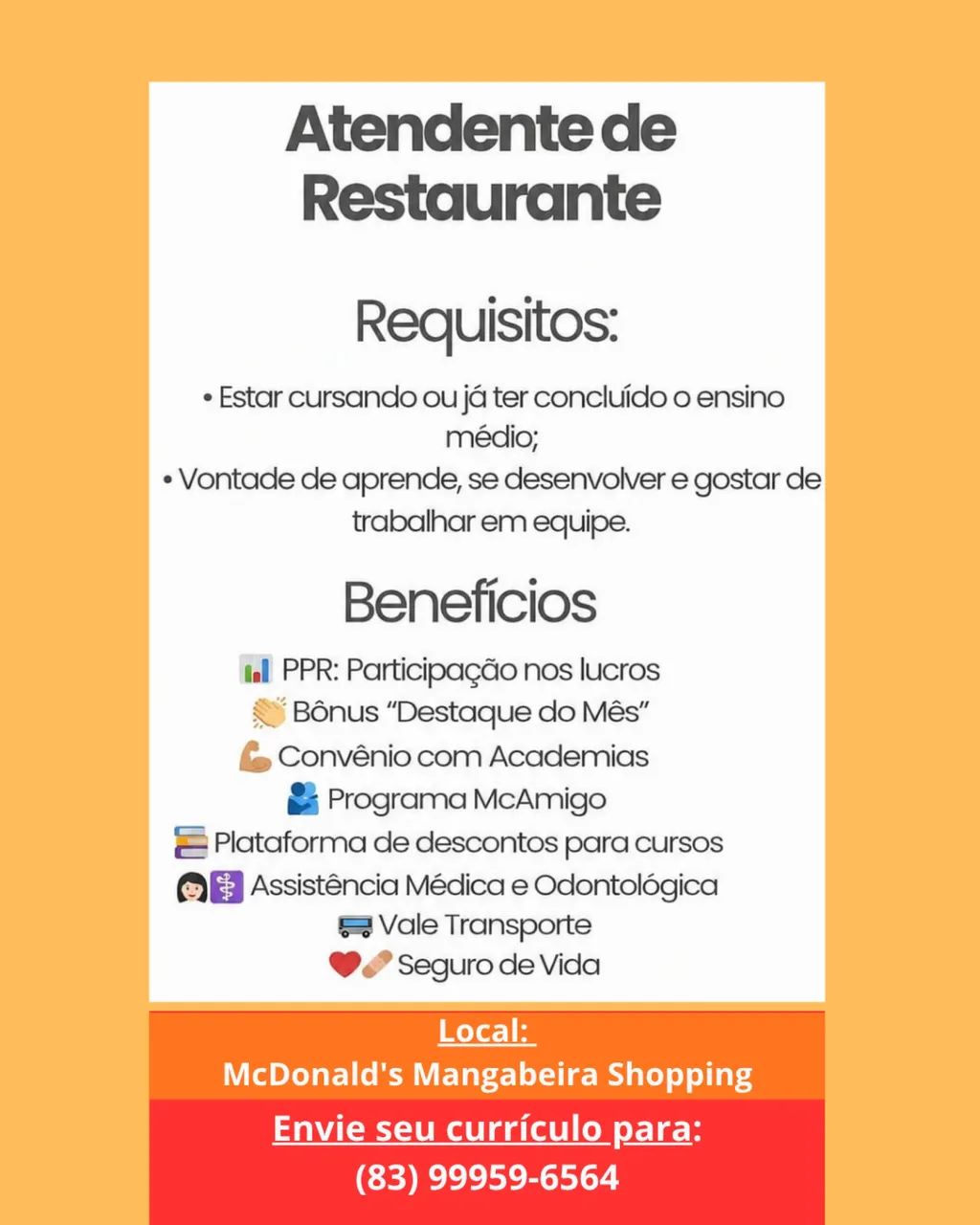 Vaga Atendente de Restaurante 