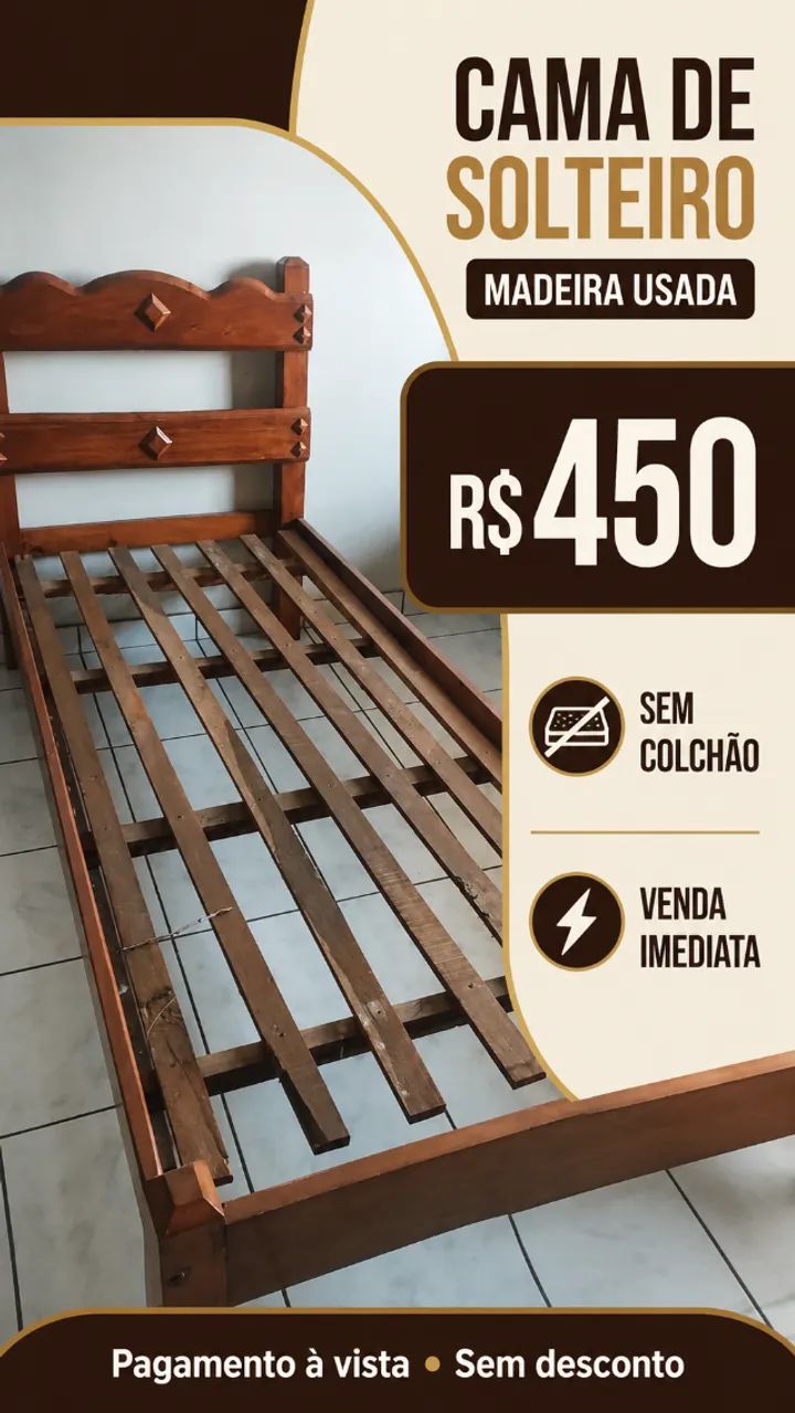 VENDE-SE CAMA DE SOLTEIRO DE MADEIRA