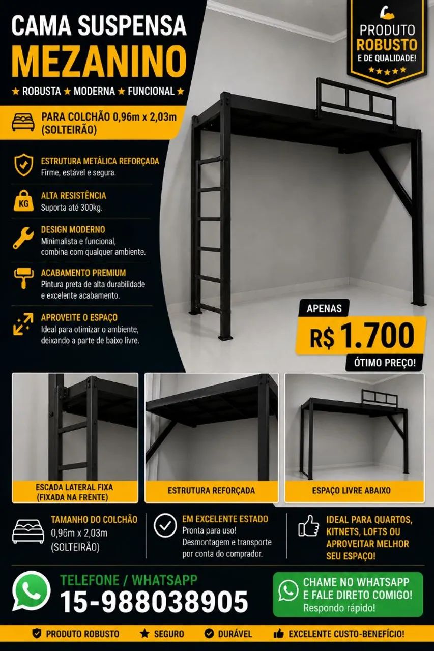 Cama suspensa mezanino