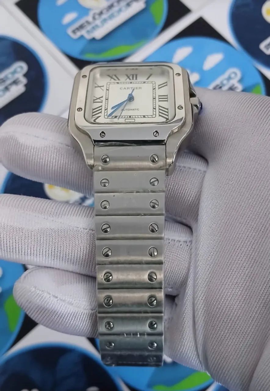 RELÓGIO CARTIER SANTOS FUNDO BRANCO - Foto 3