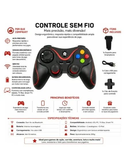 Controle Joystick Bluetooth Celular Android Ios Pc G7 - Foto 3