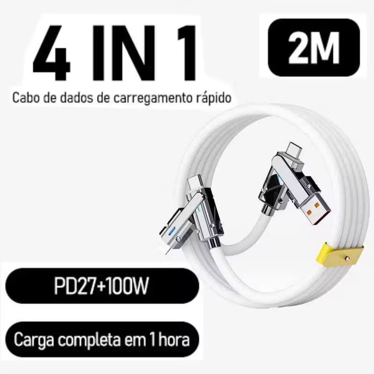 Cabo de carregamento rápido de 2 metros, 4 em 1, 100 W, compatível com Android, Apple