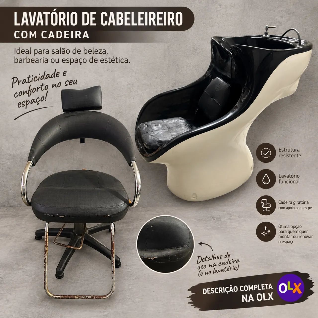 Lavatório + cadeira p/ cabeleireiro - USADO