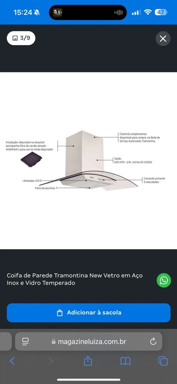 Coifa de parede Tramontina Nova  - Foto 2