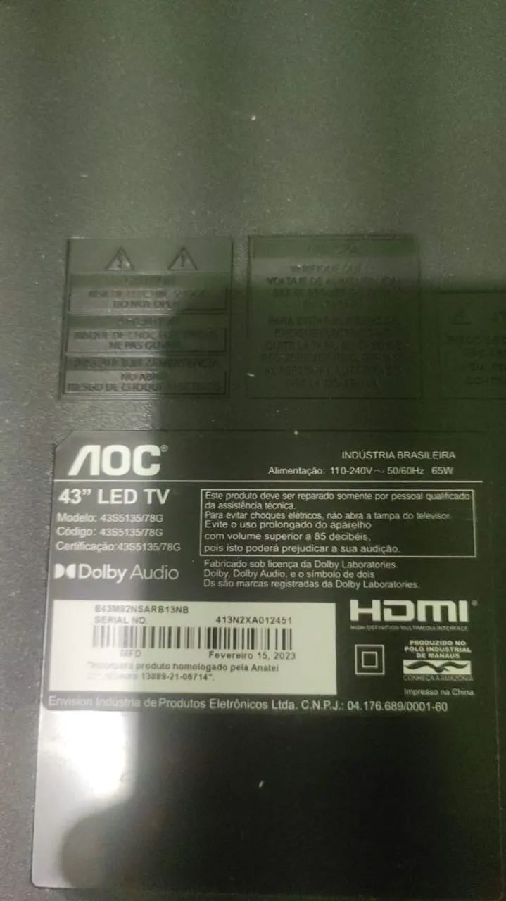 Vende tv AOC 43 polegadas pra retirada de perças e só queimou o display  - Foto 2