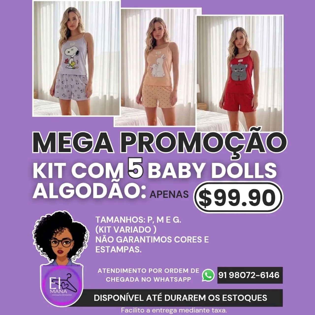 KIT 05 BABYDOLLS REVENDEDOR