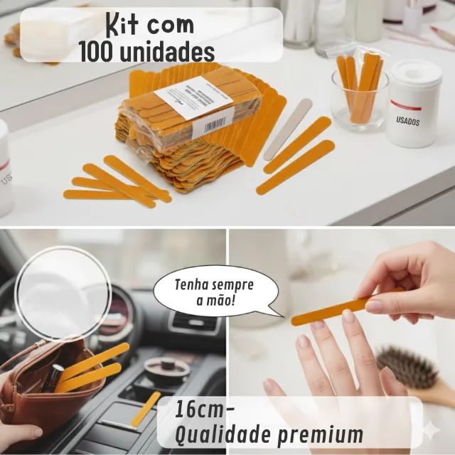 Kit Atacado 100 Lixas de Unha de Madeira 16cm - Profissional - Foto 2