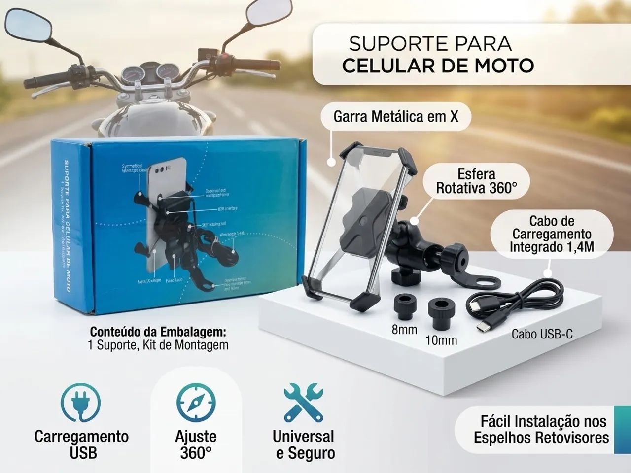 Suporte de celular para moto universal - Foto 2