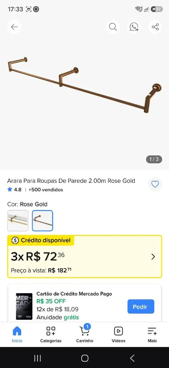 Arara expositores de parede rose gold 2,70m