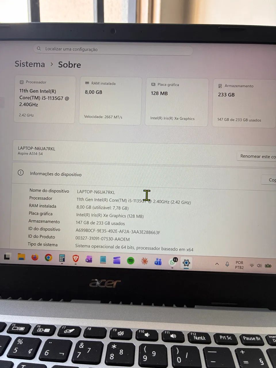 Notebook Acer, 14 polegadas, Intel Core I5, 8gb de RAM, 256 de SSD. Muito novo! - Foto 2