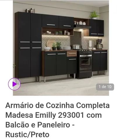 Armário de Cozinha Completa Madesa Emilly 293001 com Balcão e Paneleiro -  Rustic