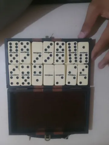 Jogo de Dominó Profissional estilo Osso Clássico com Caixa para armazenar  28 peças com metal no centro da peça