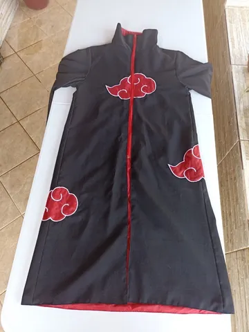 Manto Roupa Akatsuki com Máscar Tobi + 2 colares e Anel Akatsuki (P (1,40 a  1,55))