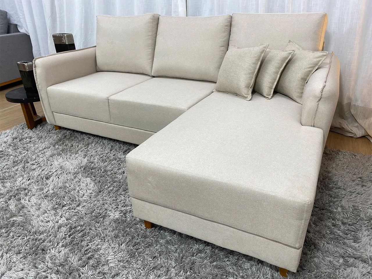 Sofá Chaise 2,00 m Linho Bege Design Moderno a43 - Foto 2