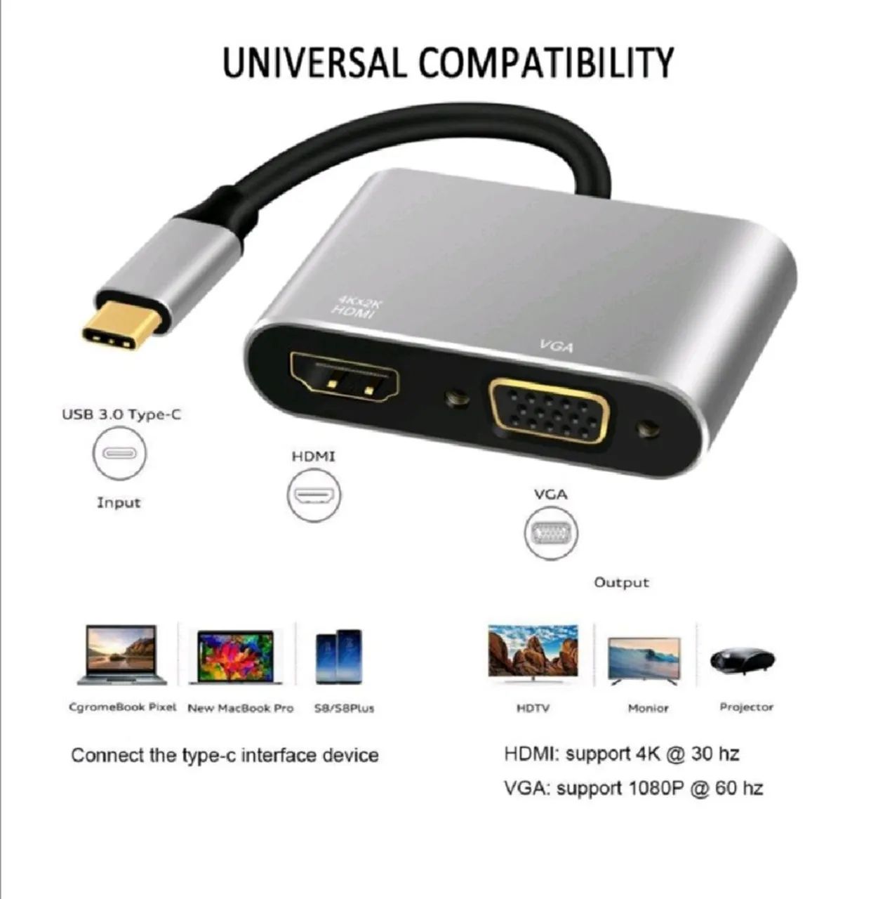 Adaptador USB-C para HDMI e VGA - Universal