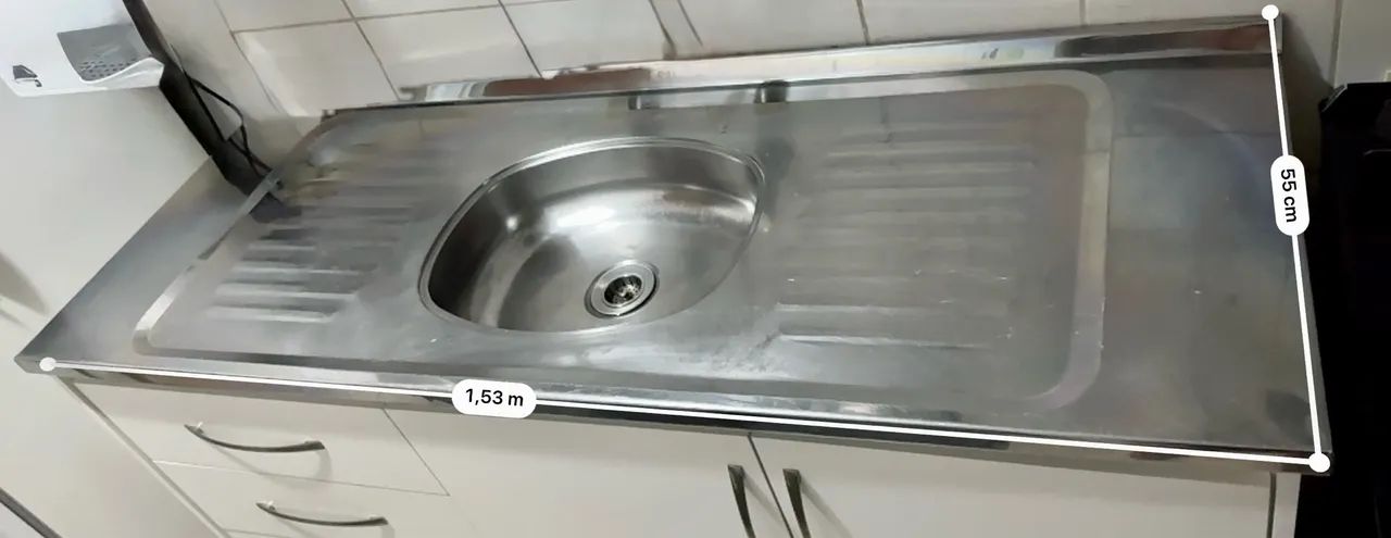 Pia de cozinha em aço inox 1,53m x 0,55m