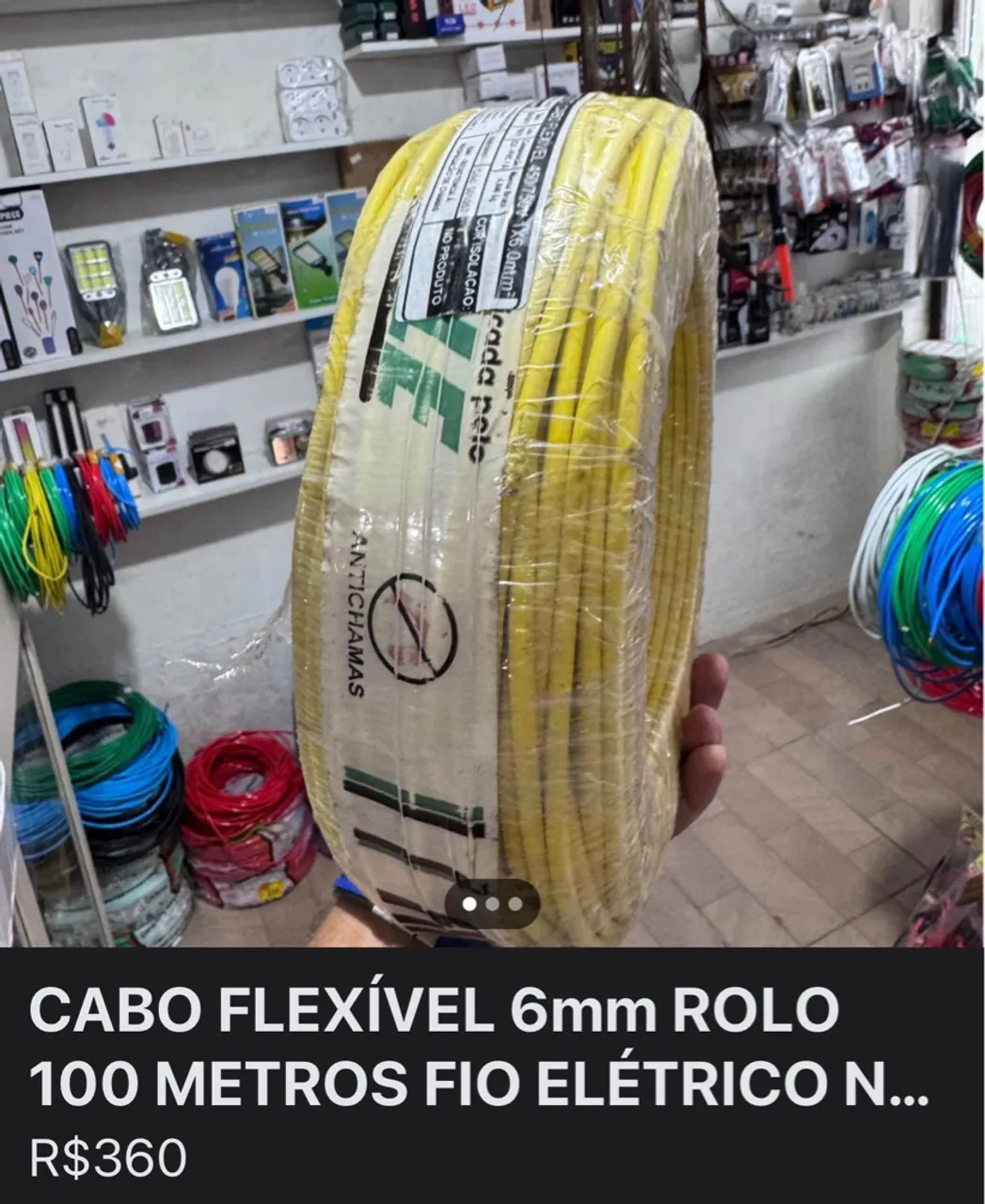 CABO FLEXÍVEL 6mm ROLO 100 METROS FIO ELÉTRICO NOVO PARCELAMOS #temtudoterras