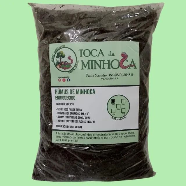 Húmus Toca da Minhoca - 10kg - Adubo Orgânico - 100% Natural
